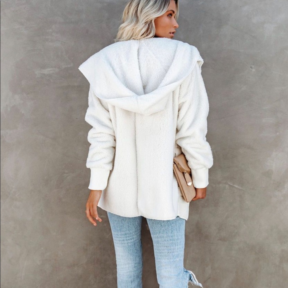 Faux Fur Sherpa Plush Hoodie Jacket Coat Oversized - Picture 10 of 11